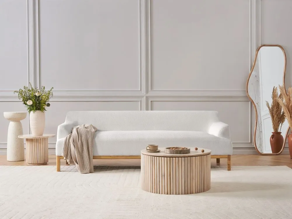 3 Seater Boucle Sofa Off-White SOSJO