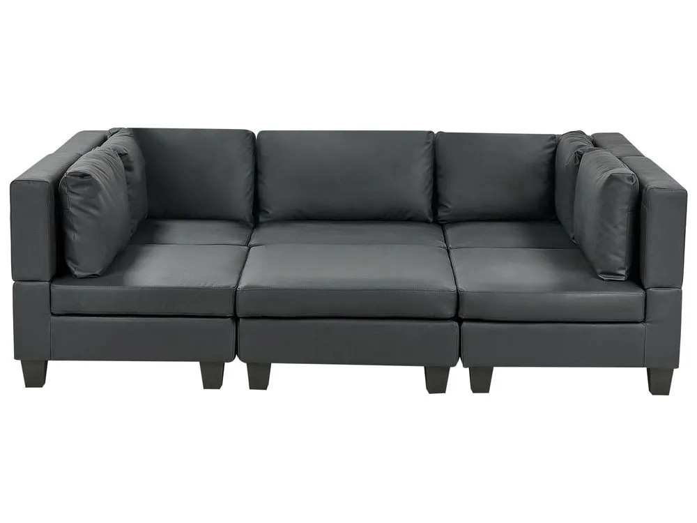 5-Seater Modular Faux Leather Sofa with Ottoman Black UNSTAD