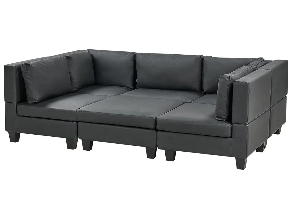 5-Seater Modular Faux Leather Sofa with Ottoman Black UNSTAD