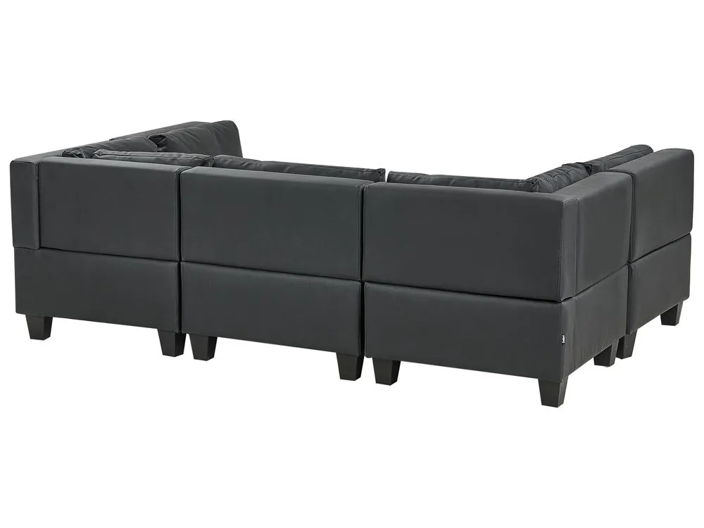 5-Seater Modular Faux Leather Sofa with Ottoman Black UNSTAD