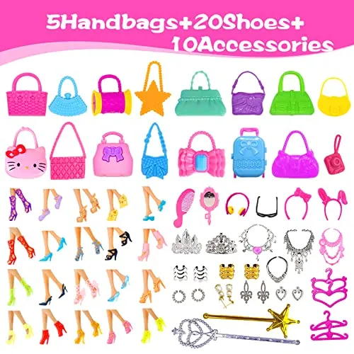 56 Set Abbigliamento e Accessori per Barbie Doll, Accessori per Bambole Mini Vestiti Abiti Pantaloni Bikini Scarpe Borsa Accesso