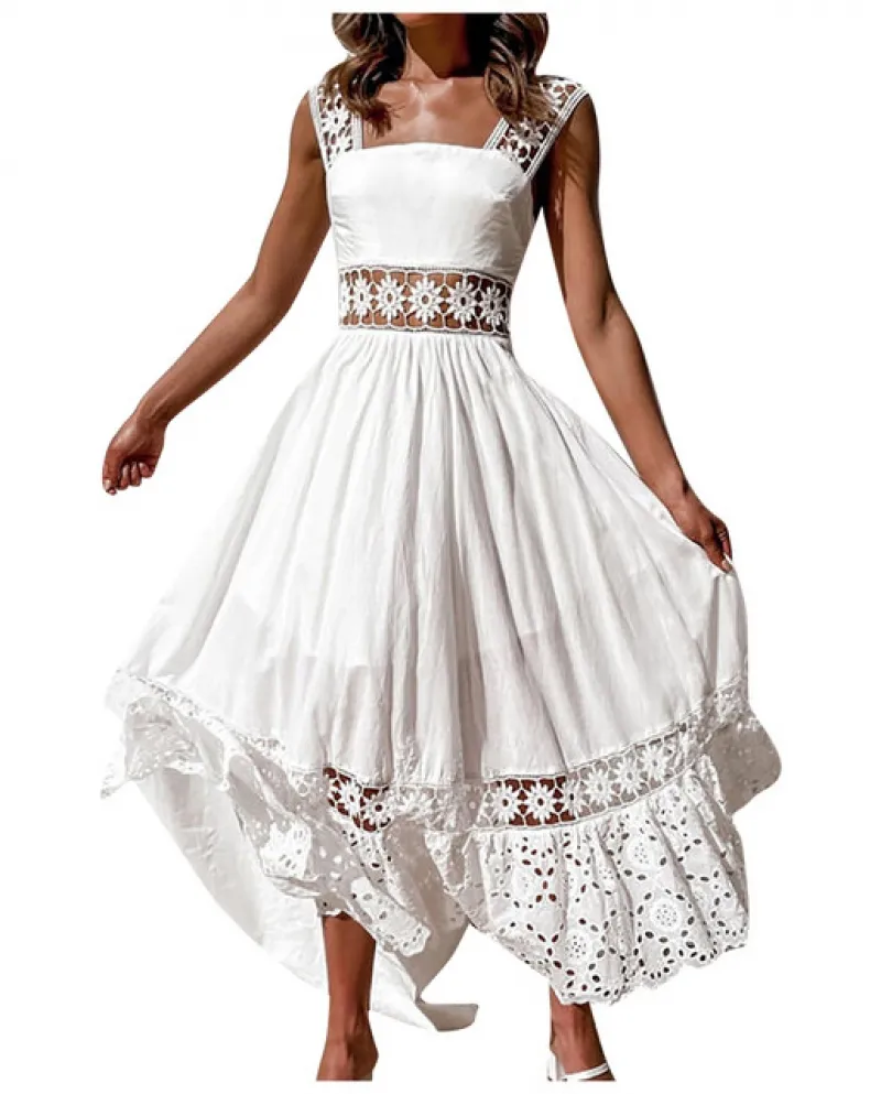 Abito bianco elegante estivo per donna Abito lungo da sposa in pizzo scava fuori damigella donore Abito lungo da sposa per vaca