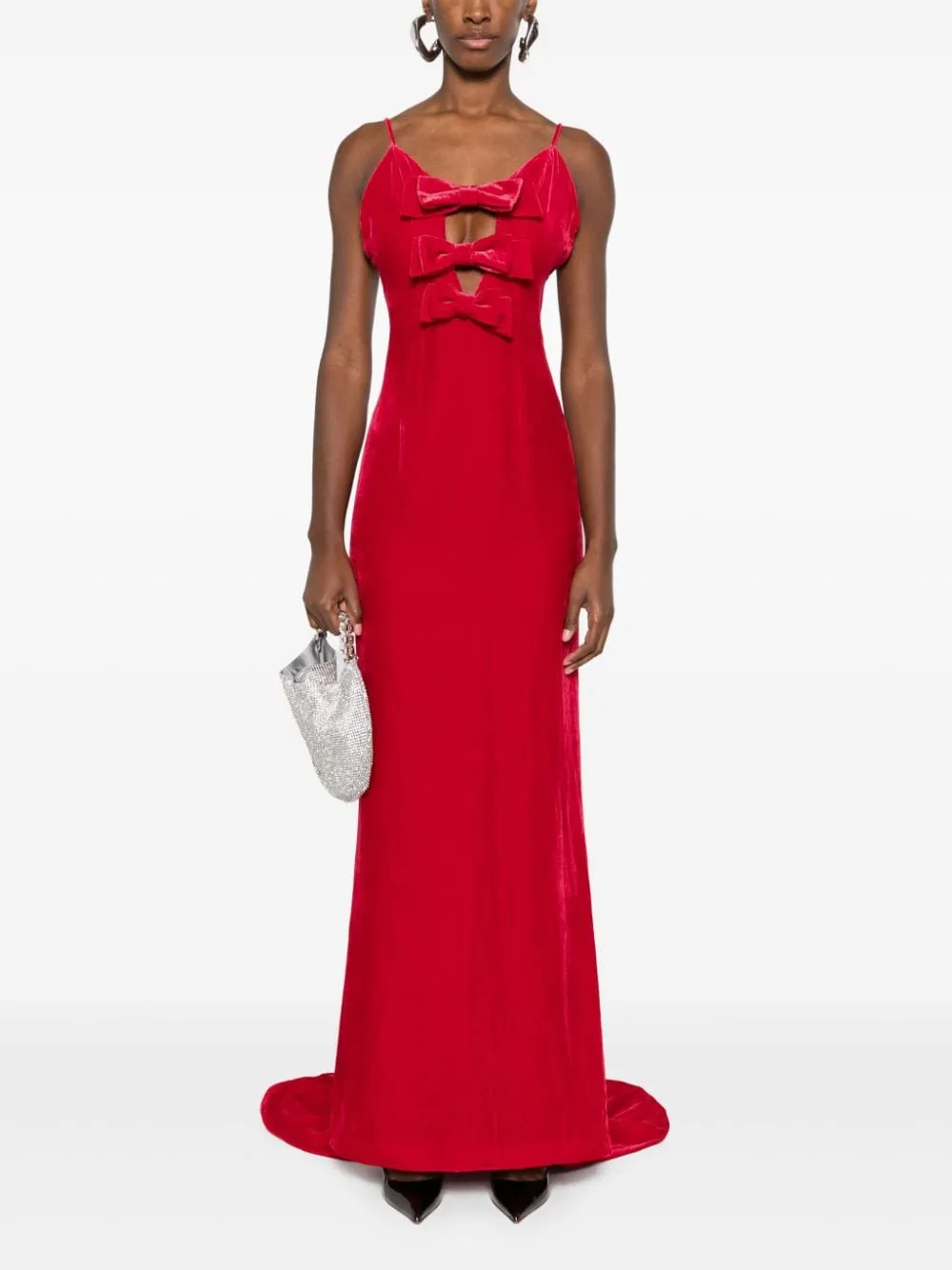 Abito da sera con fiocchi in velluto rosso Alessandra Rich - donna
