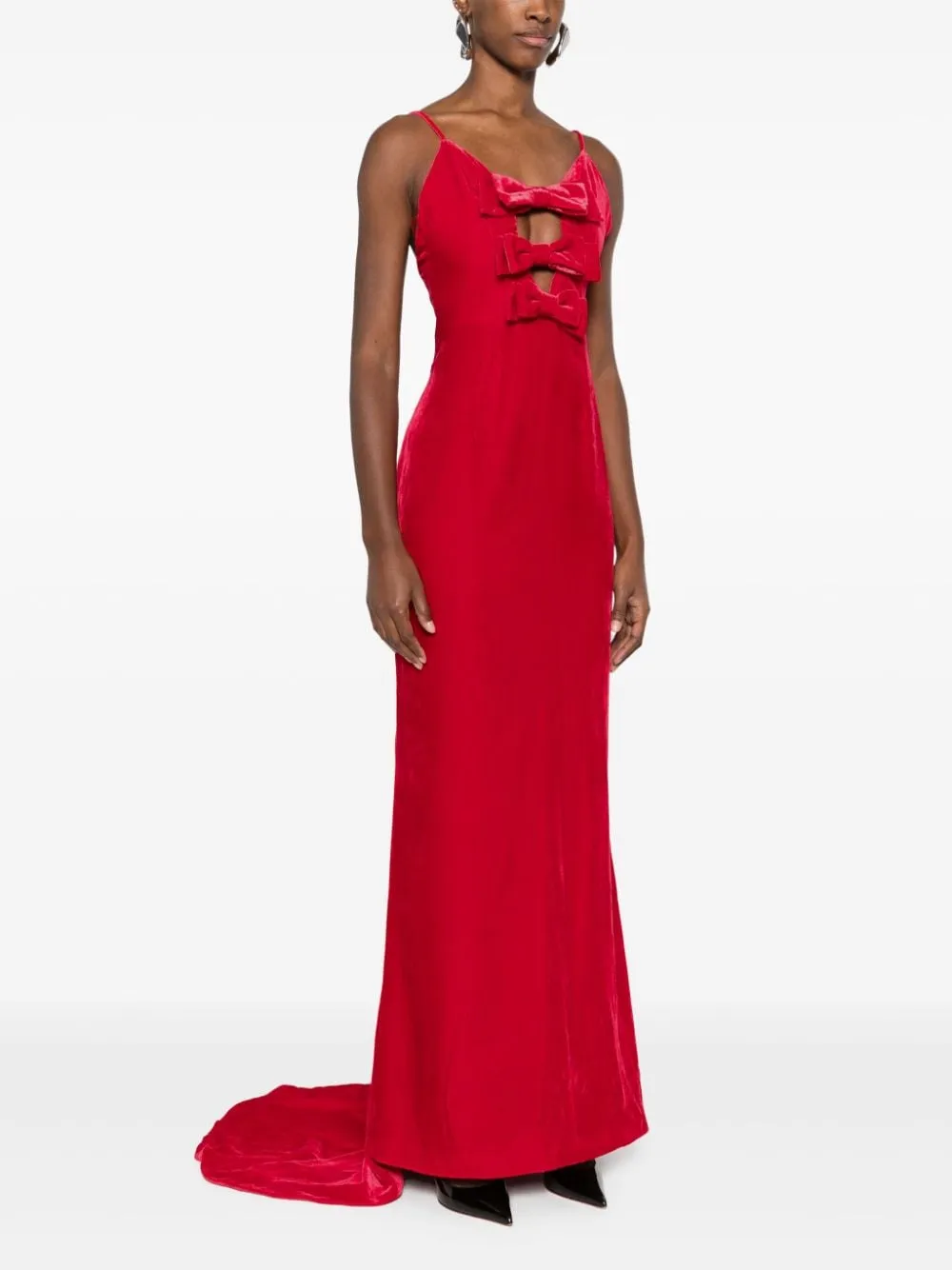 Abito da sera con fiocchi in velluto rosso Alessandra Rich - donna