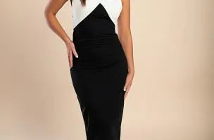 Abito lungo elegante, bianco e nero