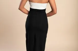 Abito lungo elegante, bianco e nero