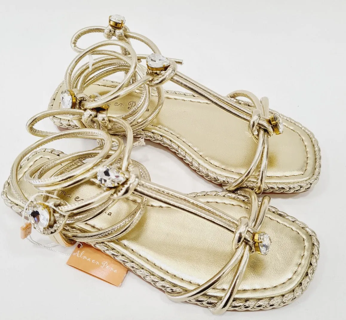 Alma en Pena sandalo alla schiava pelle gold  tacco alto 3 cm pietre gold rif.52