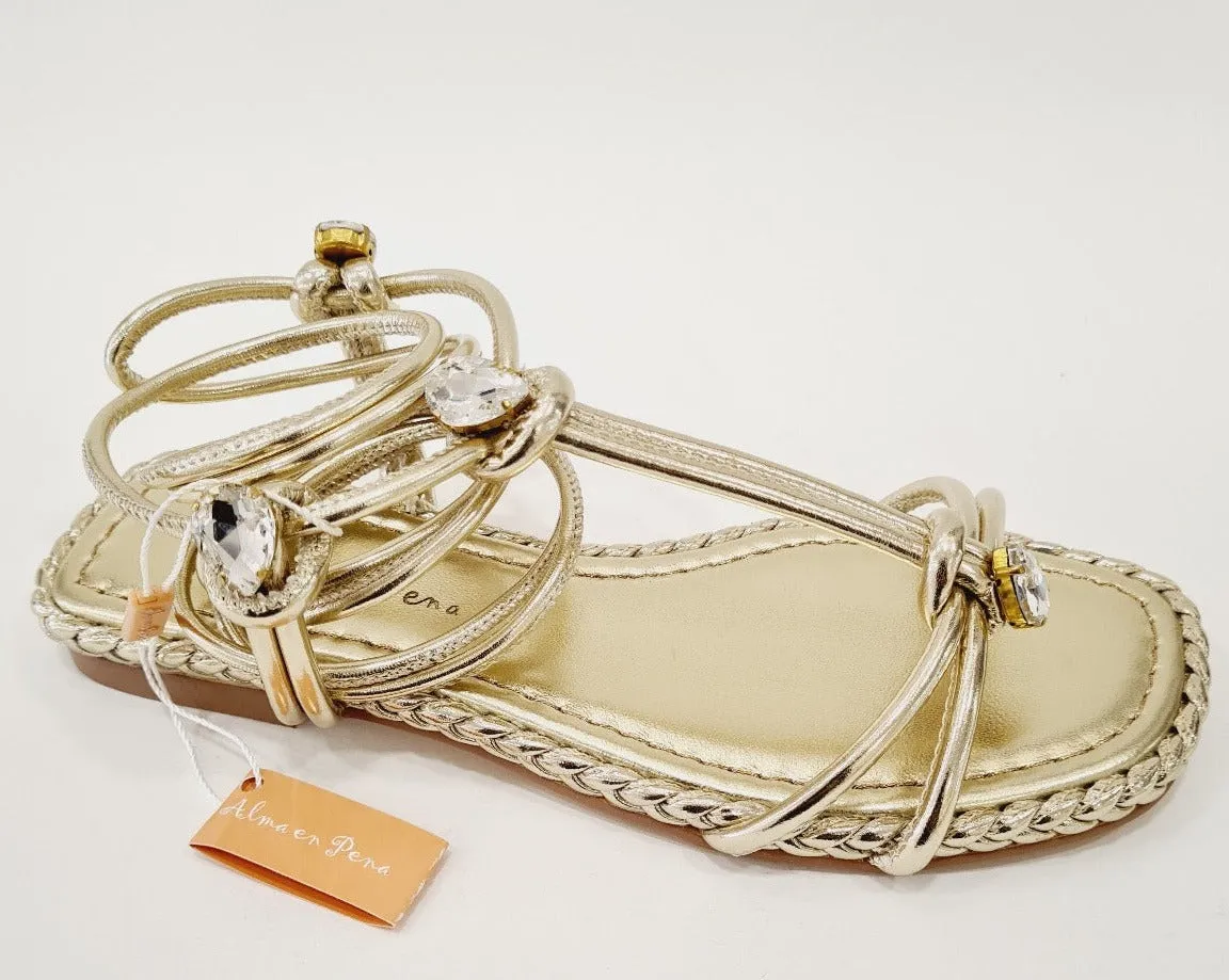 Alma en Pena sandalo alla schiava pelle gold  tacco alto 3 cm pietre gold rif.52