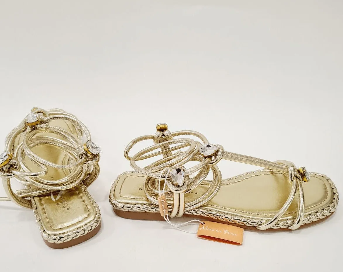 Alma en Pena sandalo alla schiava pelle gold  tacco alto 3 cm pietre gold rif.52