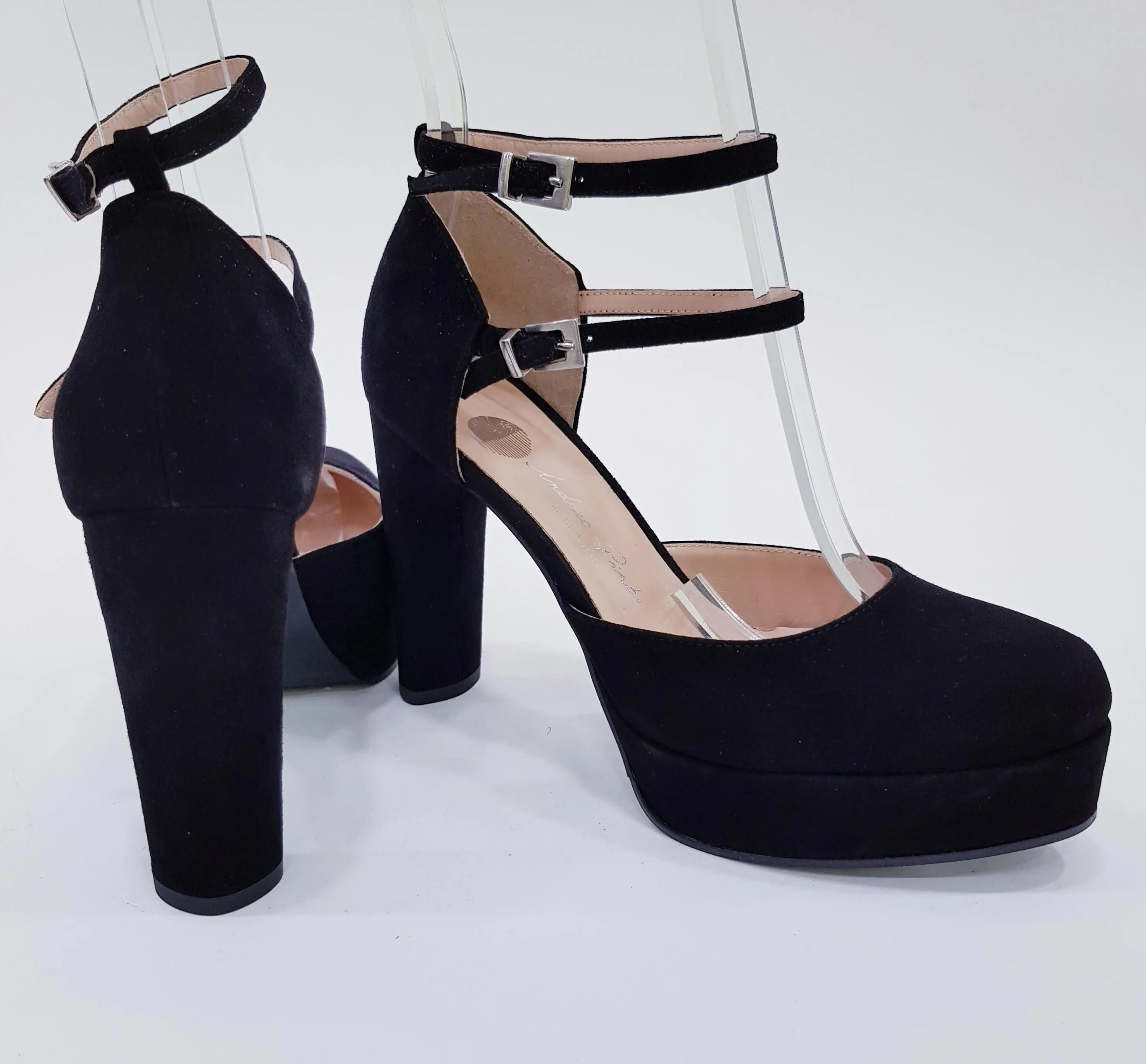ANDREA PINTO DECOLTE' DOPPIO CINTURINO TACCO ALTO 10 CM. PLATEAU 2 CM.CAMOSCIO NERO RIF.864