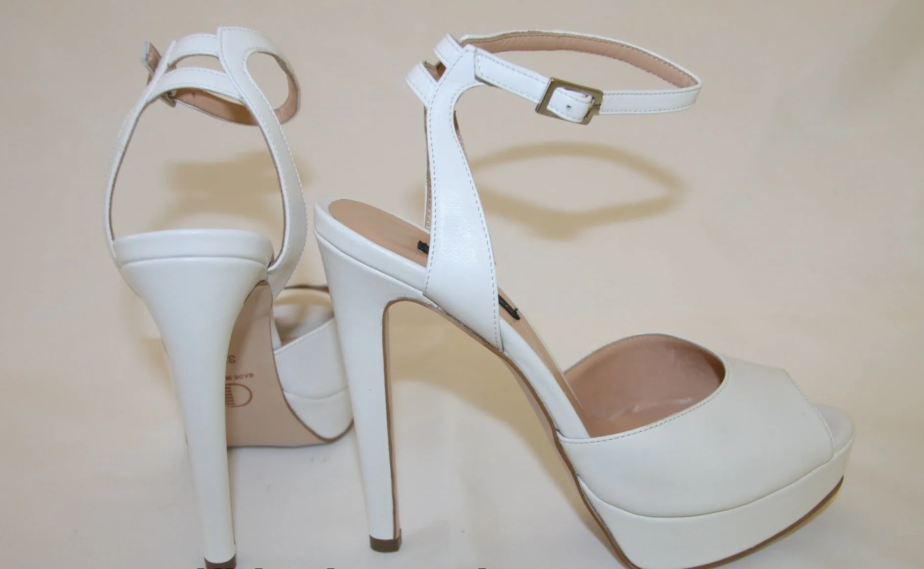 ANDREA PINTO SANDALO CINTURINO ALLA CAVIGLIA TACCO ALTO 13 CM PLATEAU 2,5 CM PELLE BIANCO RIF.823