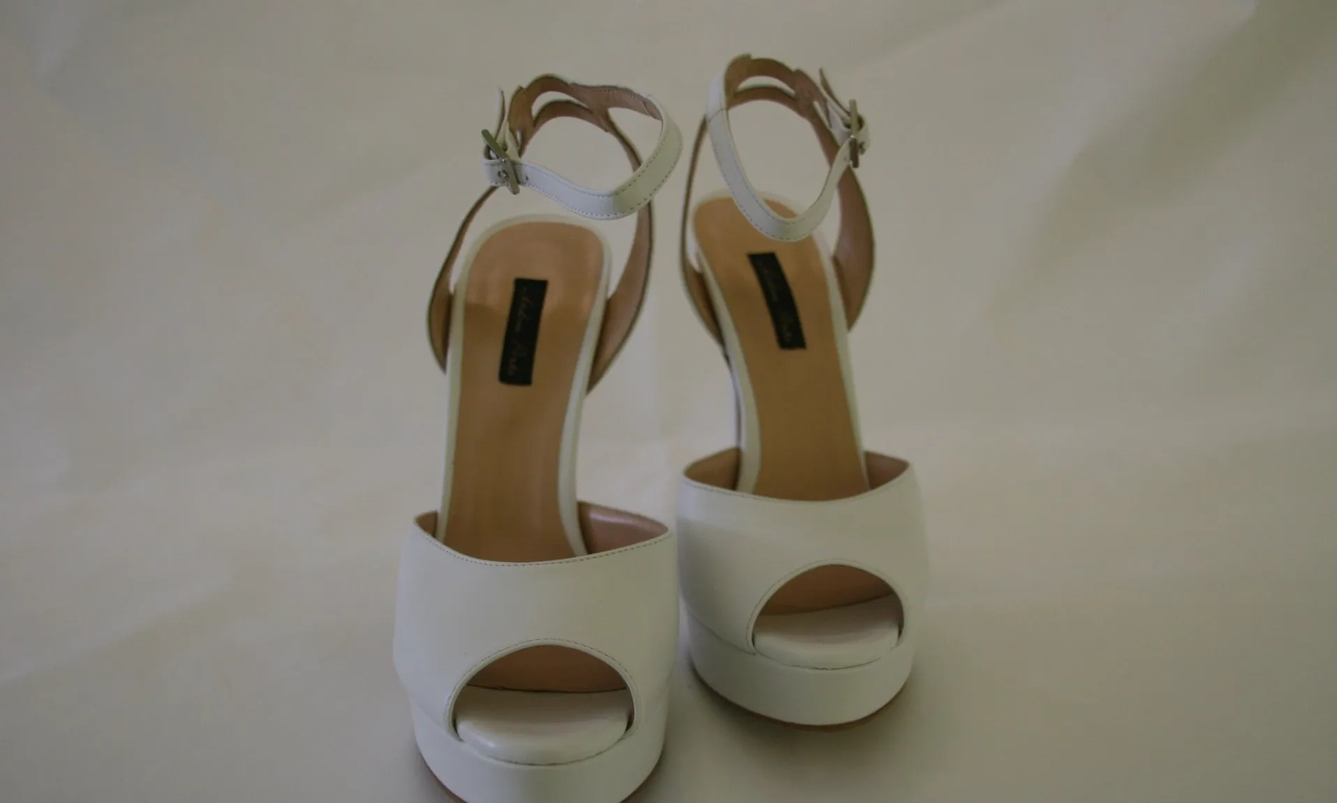 ANDREA PINTO SANDALO CINTURINO ALLA CAVIGLIA TACCO ALTO 13 CM PLATEAU 2,5 CM PELLE BIANCO RIF.823