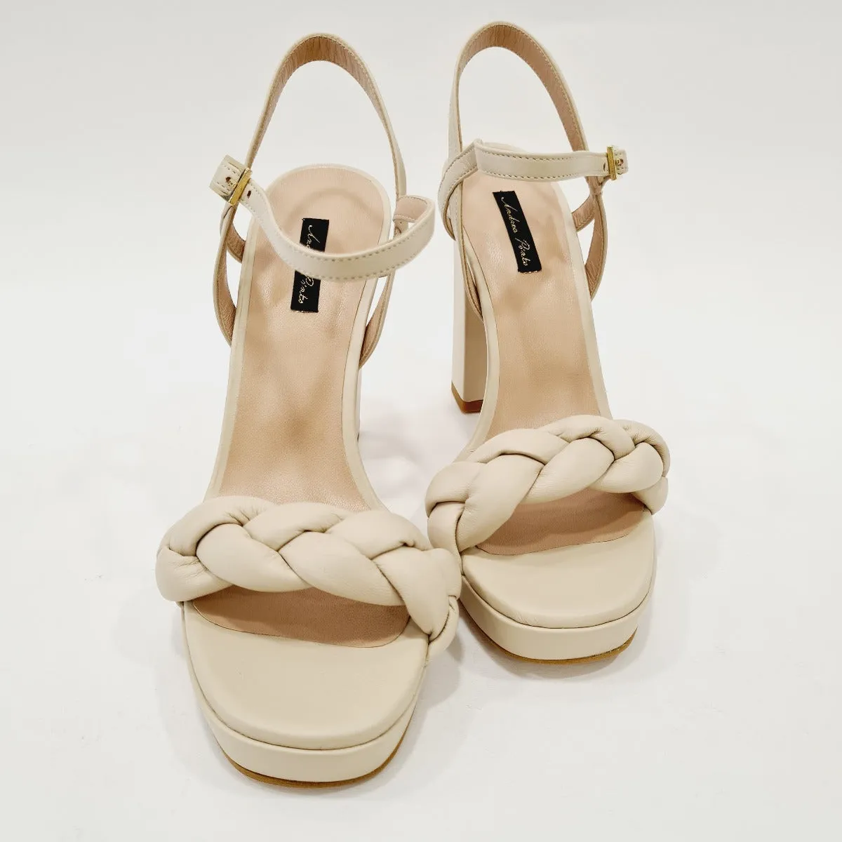 Andrea Pinto sandalo  tacco alto 11,5cm.plateau 3 cm. pelle beige art.732 N.B.:ORDINABILE IN QUALSIASI VARIANTE DI COLORE E MATE