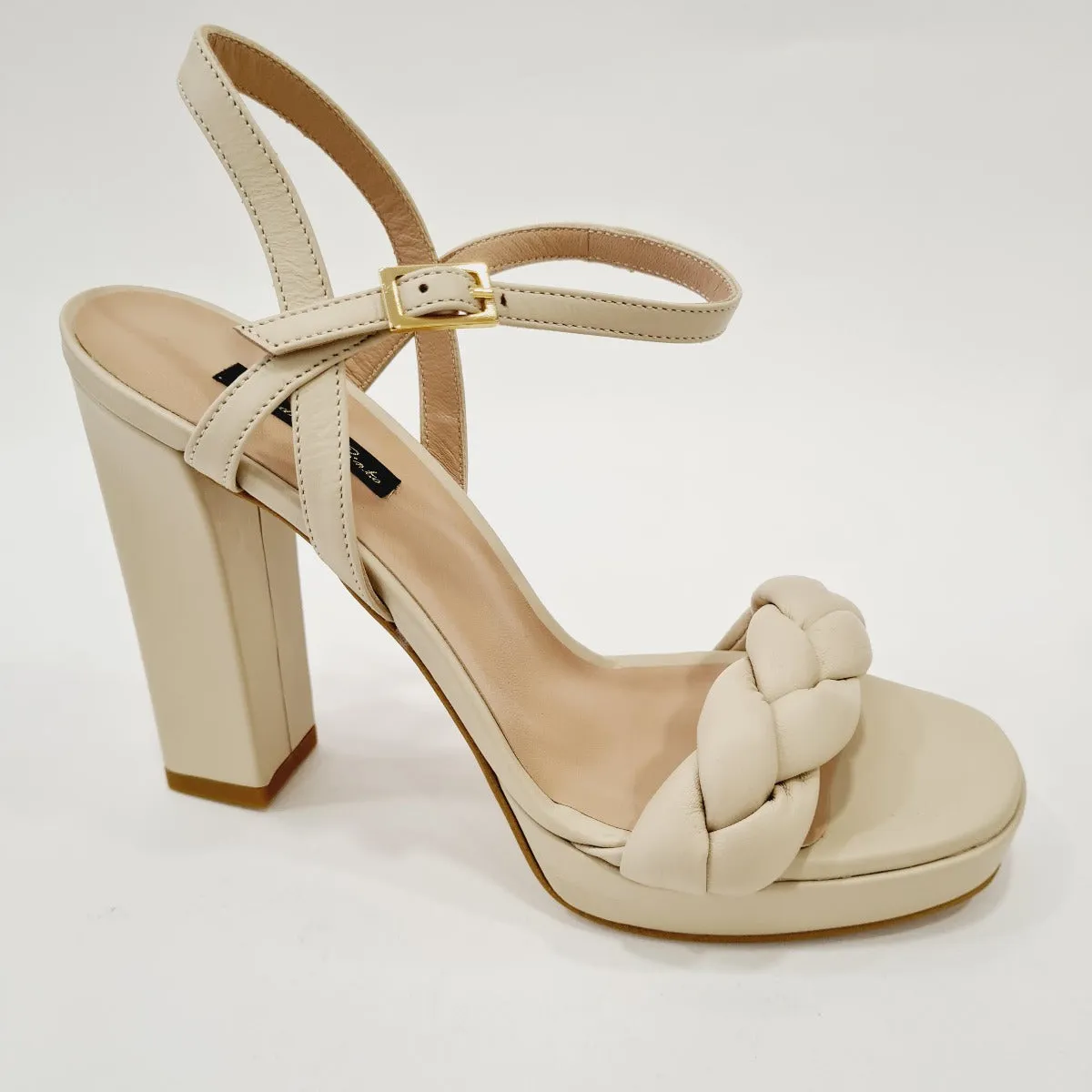 Andrea Pinto sandalo  tacco alto 11,5cm.plateau 3 cm. pelle beige art.732 N.B.:ORDINABILE IN QUALSIASI VARIANTE DI COLORE E MATE
