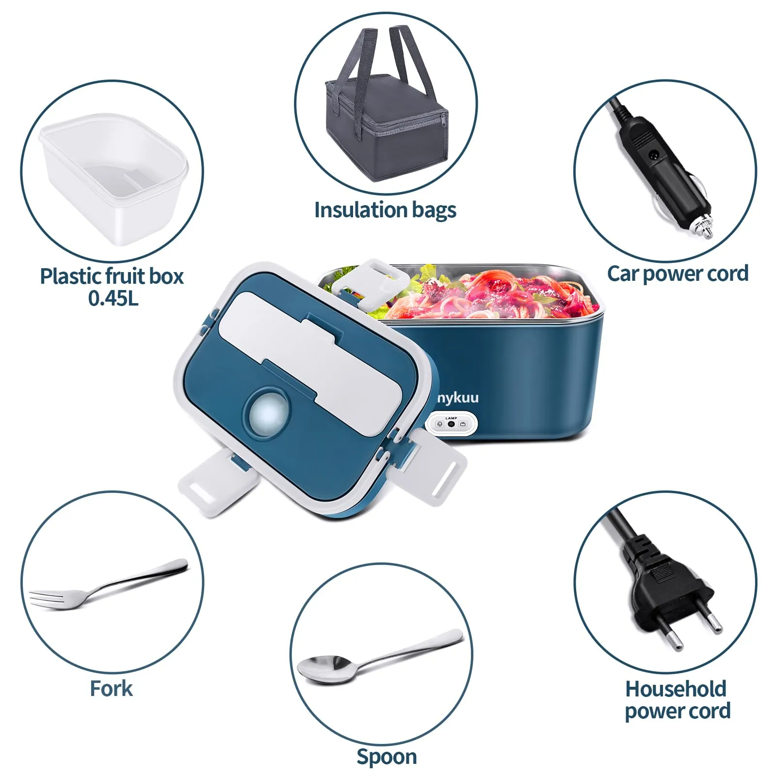 Anykuu 60 W Scaldavivande Elettrico Portatile 1.8L Porta Pranzo Termico 3 in 1(12V/24V/220V) per Auto Camion e Ufficio Lunch Box