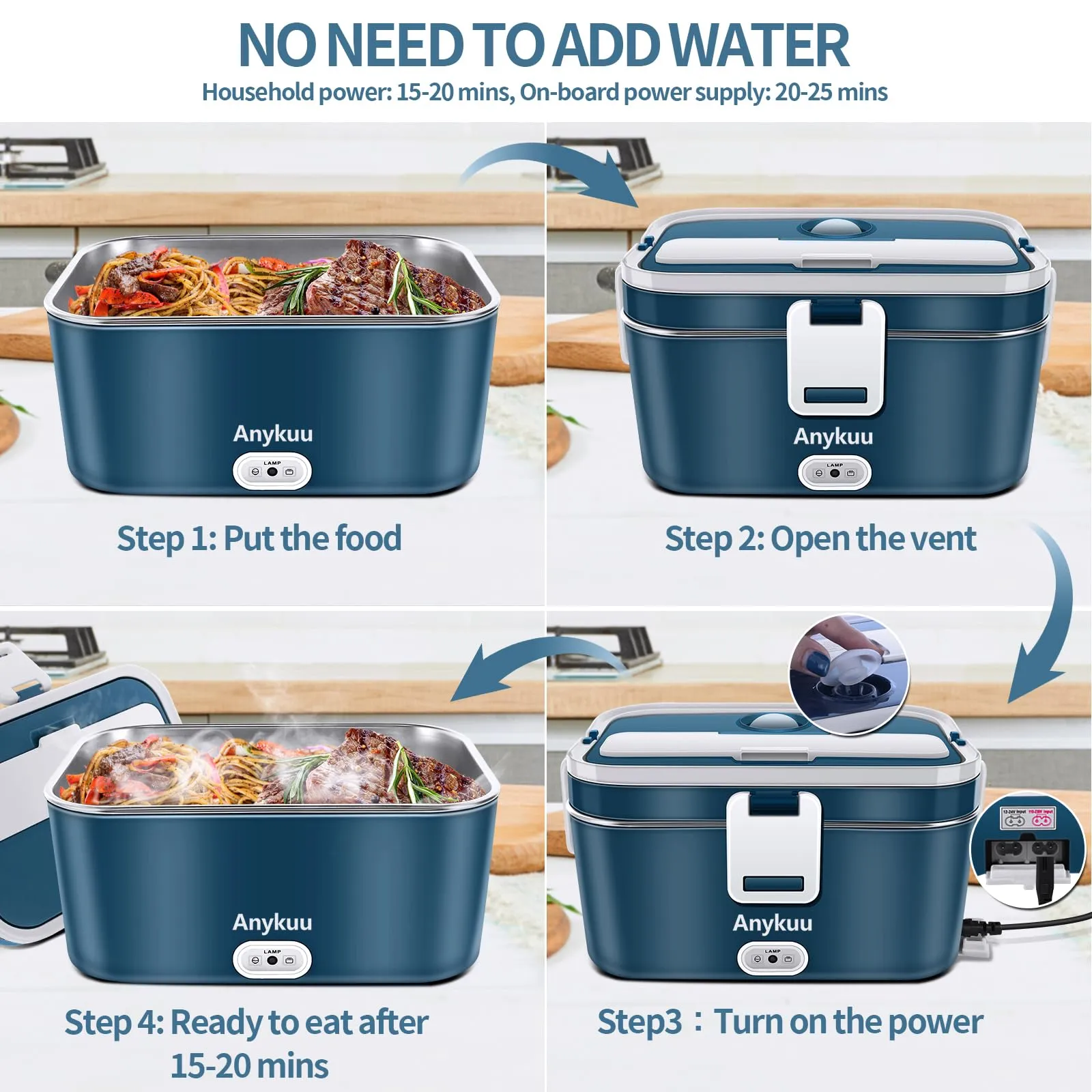 Anykuu 60 W Scaldavivande Elettrico Portatile 1.8L Porta Pranzo Termico 3 in 1(12V/24V/220V) per Auto Camion e Ufficio Lunch Box