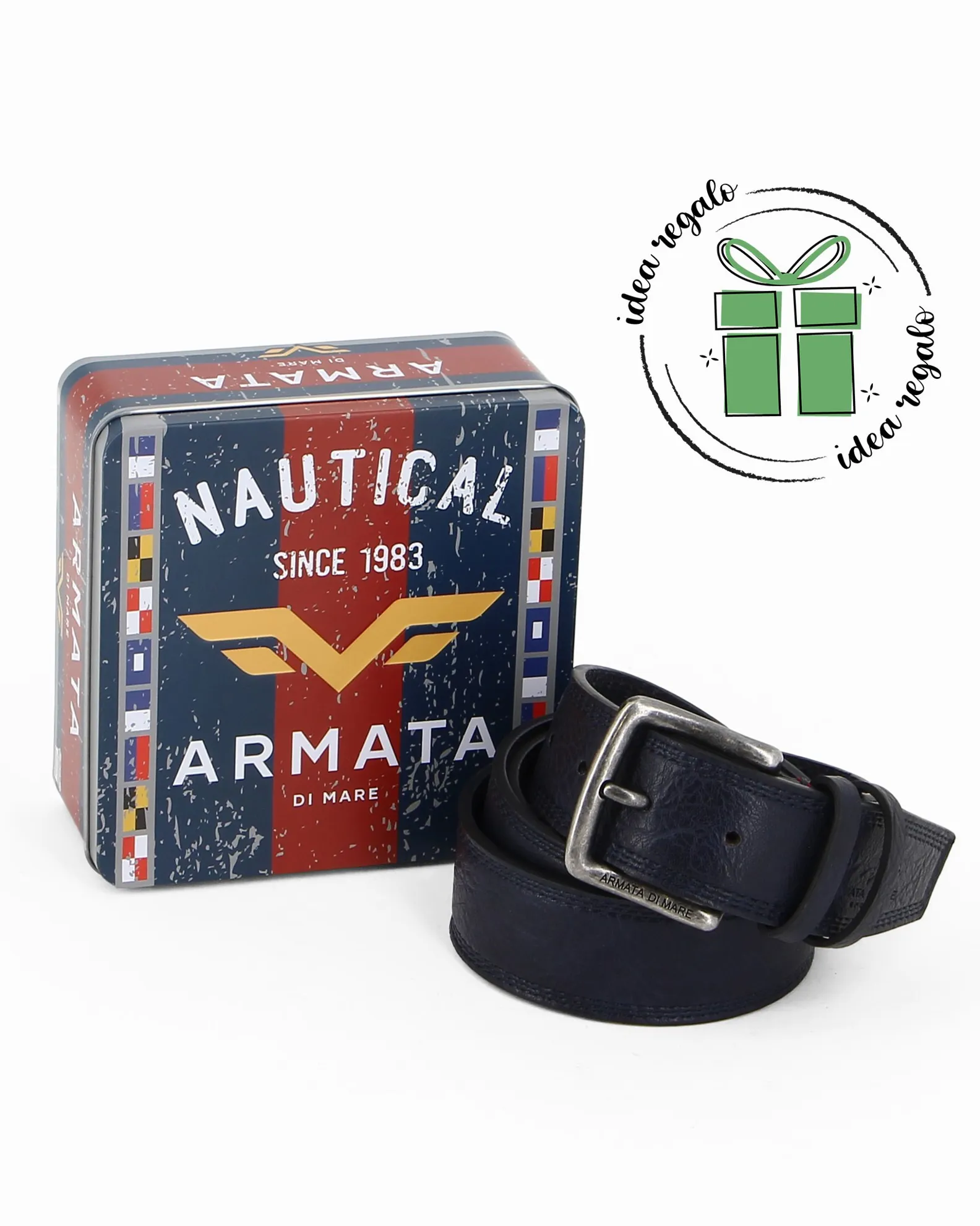 ARMATA DI MARE - Cinta da uomo blu in VERA PELLE con scatola in latta                                            Previous produc