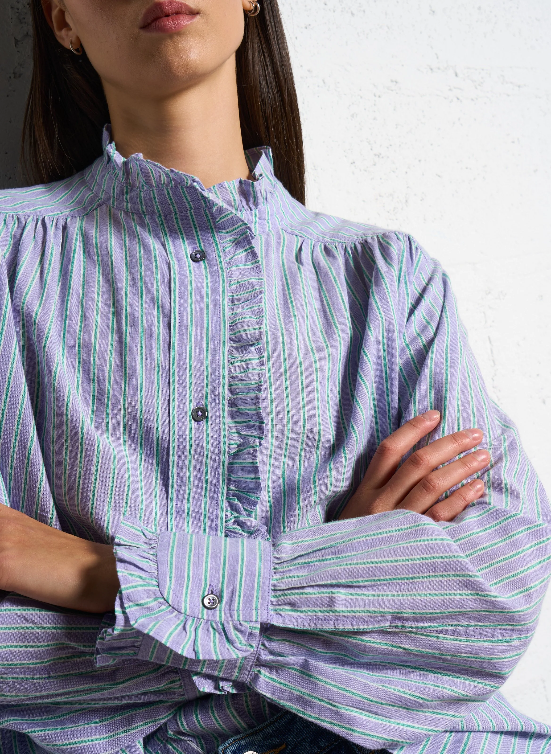  BELLEROSE   CLAUDIA - Camicia a girocollo diritta in cotone a righe | Blu