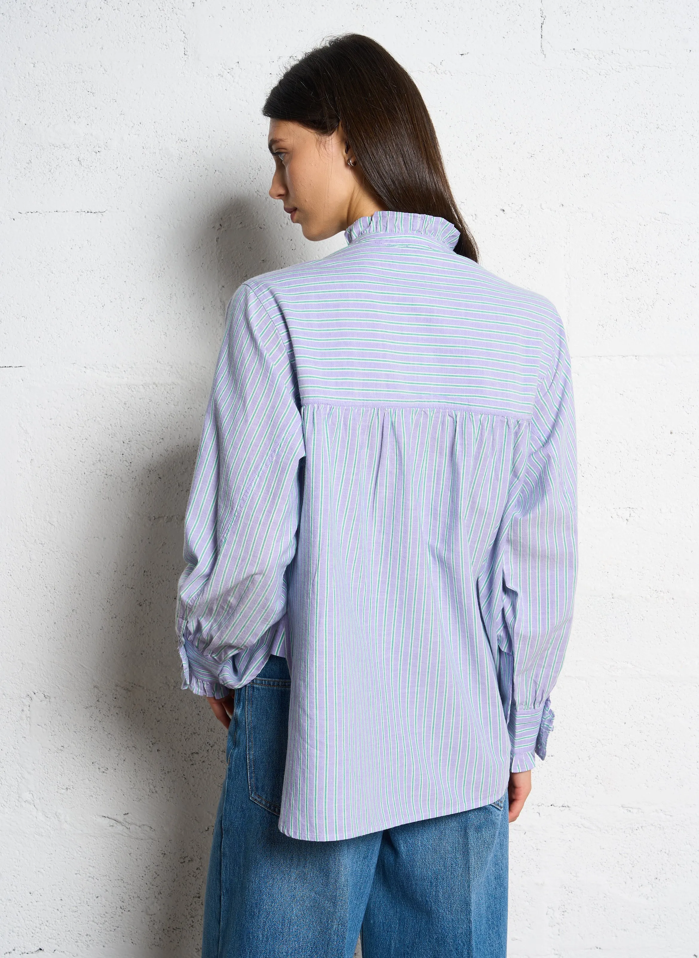  BELLEROSE   CLAUDIA - Camicia a girocollo diritta in cotone a righe | Blu