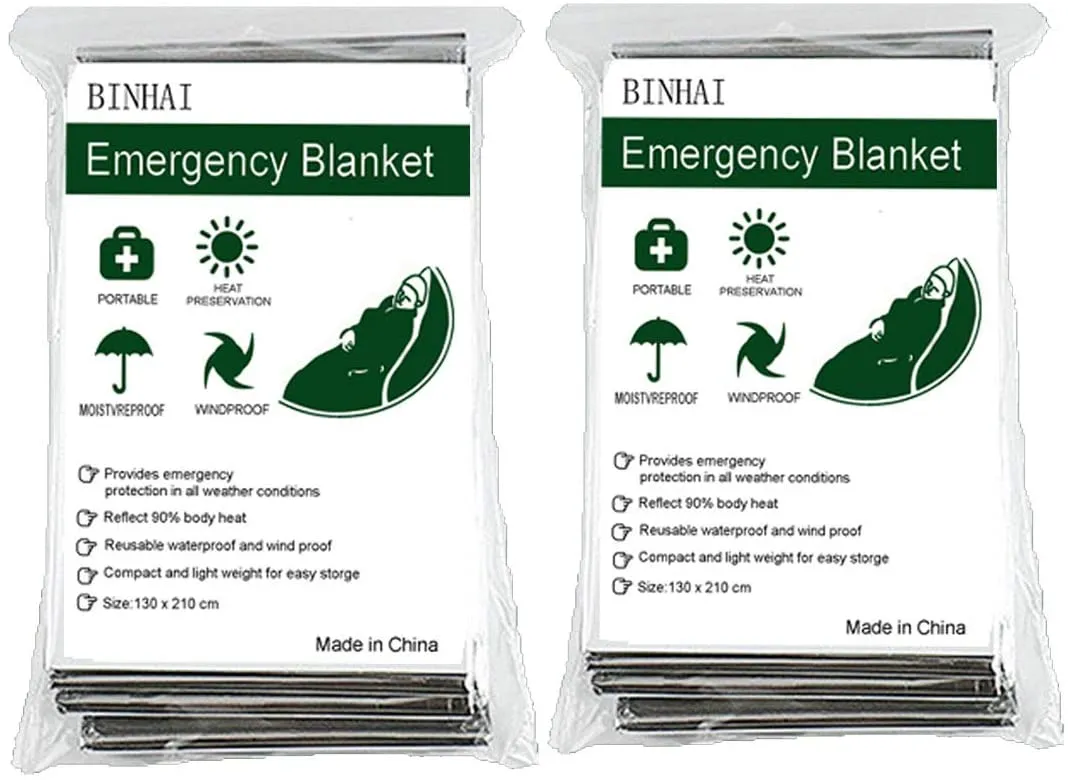 Binhai Telo Termico Sopravvivenza, Coperte di Emergenza, Coperta Termica,Coperte d'emergenza 52x 83 (Confezione da 2)
