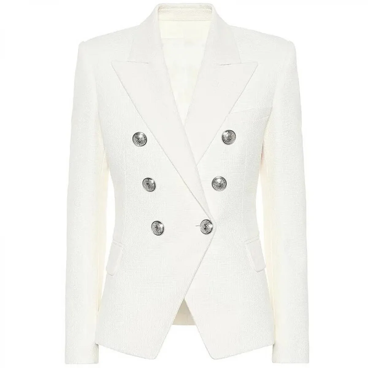 Blazer da donna di design classico High Street 2022 Blazer doppiopetto in metallo con leone in argento con bottoni in piqué