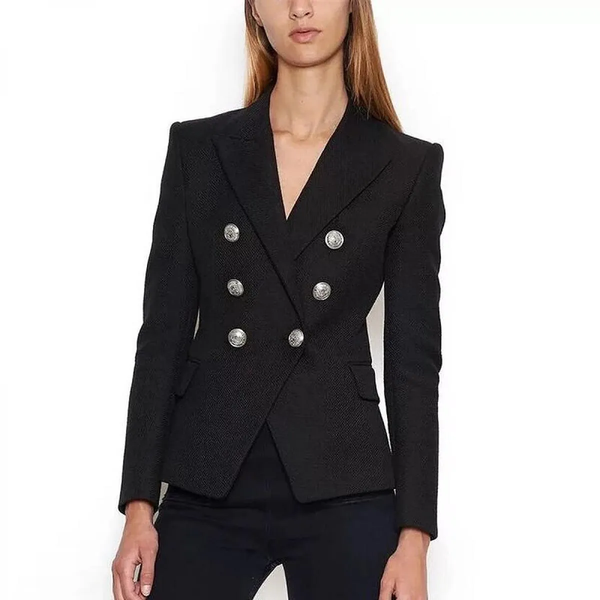 Blazer da donna di design classico High Street 2022 Blazer doppiopetto in metallo con leone in argento con bottoni in piqué