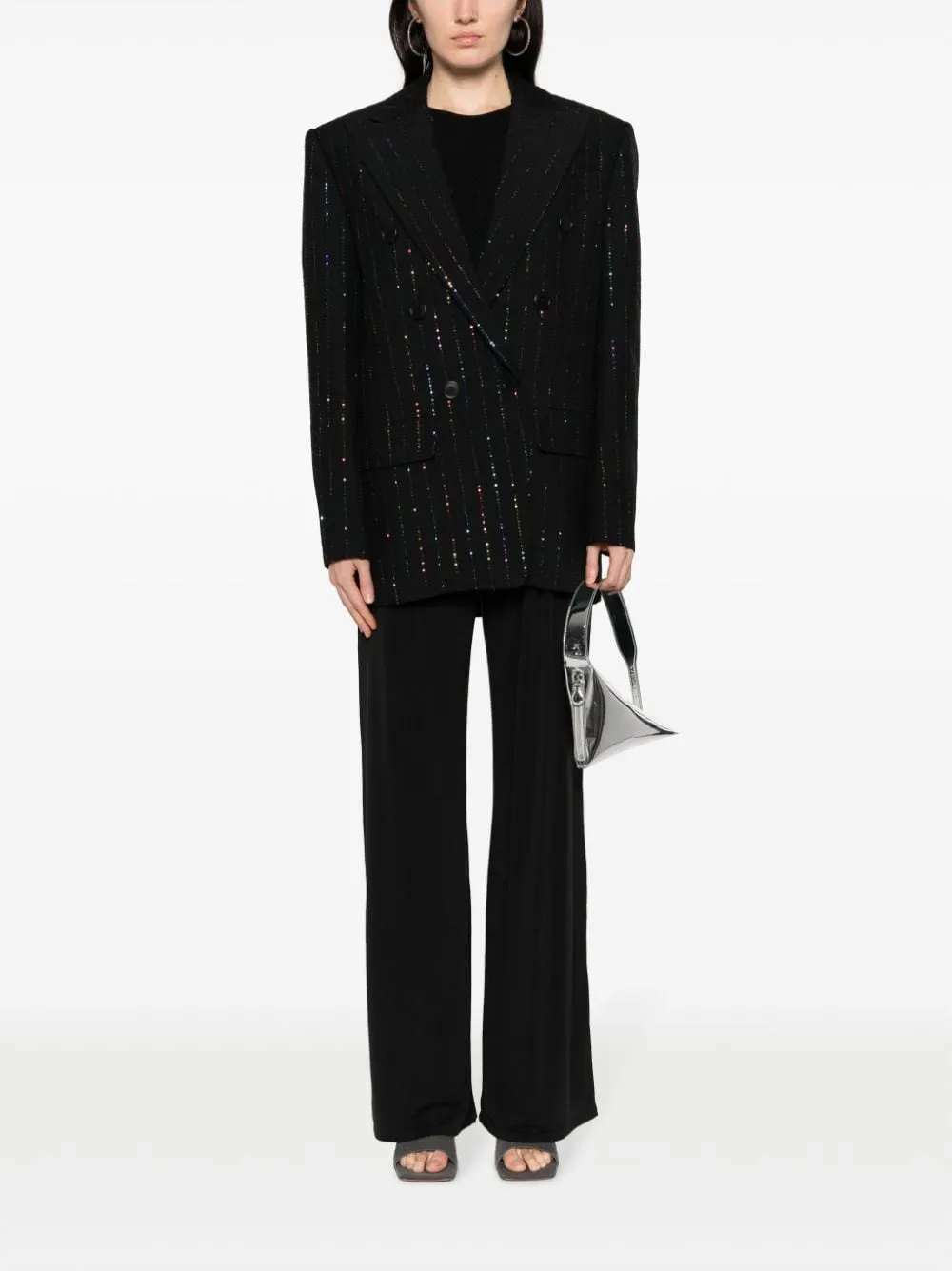 Blazer doppiopetto con strass in nero - donna