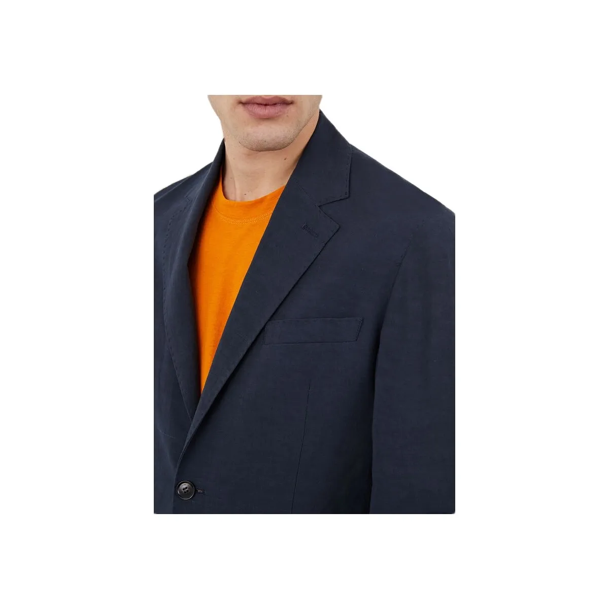 Blazer In Misto Lino Monopetto, Blu