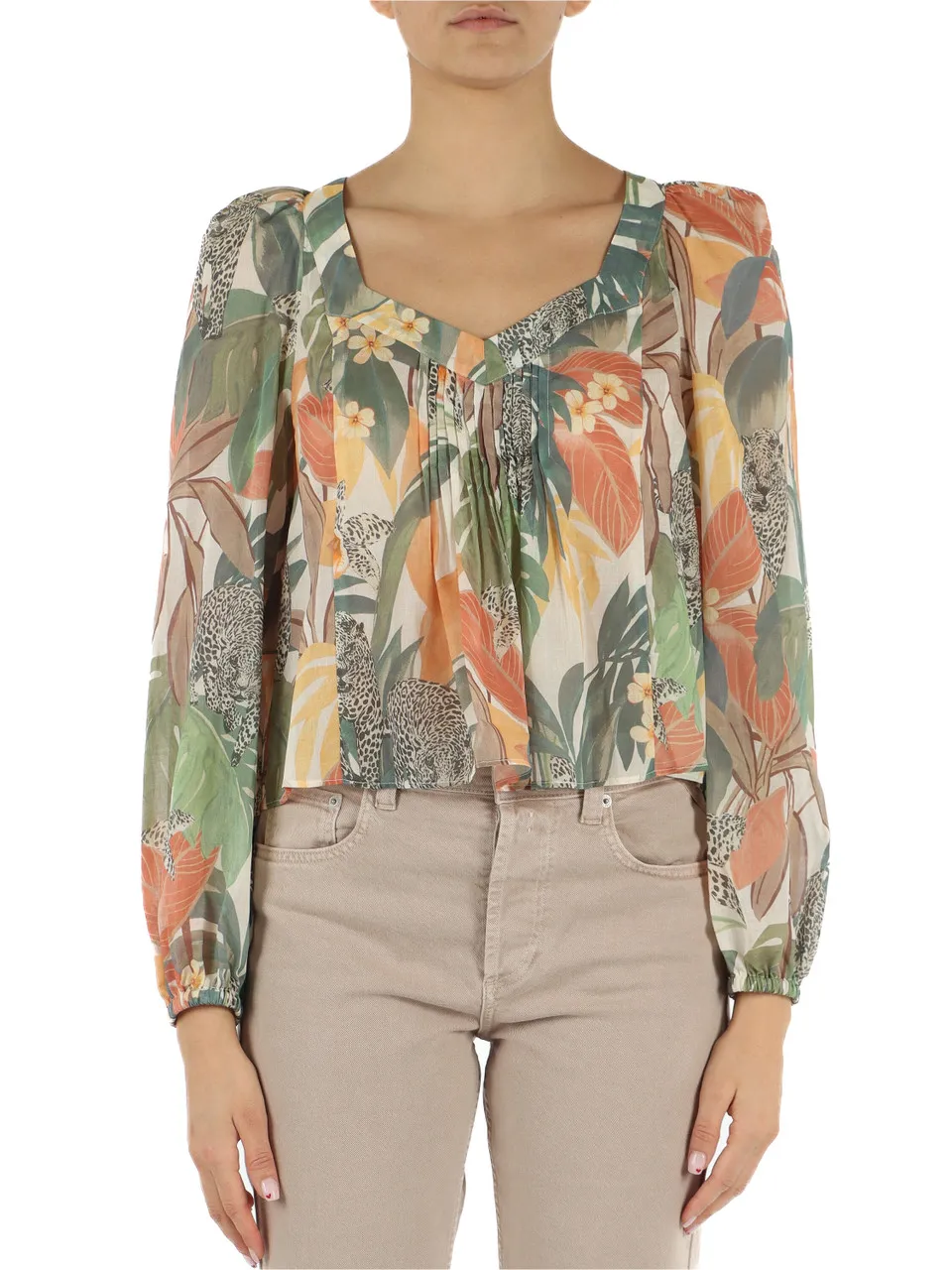 Blusa in voile di cotone con stampa all over