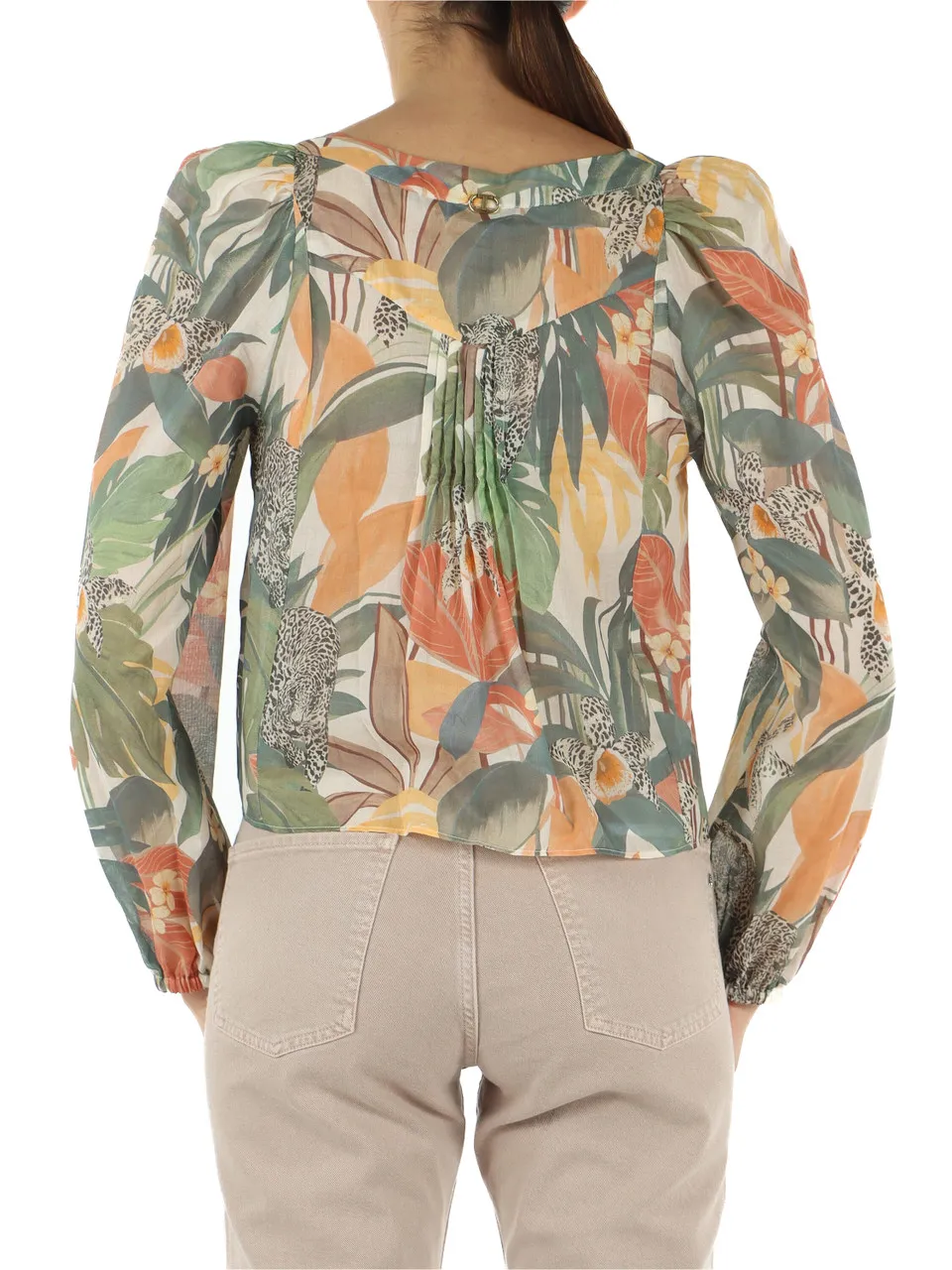 Blusa in voile di cotone con stampa all over