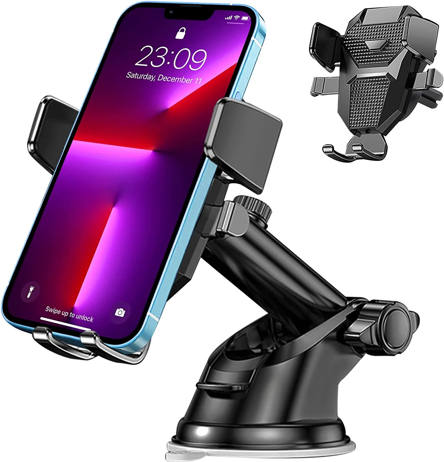 Bnimtm Supporto Cellulare Auto, Supporto Smartphone Auto 360° di Rotazione con Regolabile Clip e Braccio Estensibile e Potente V