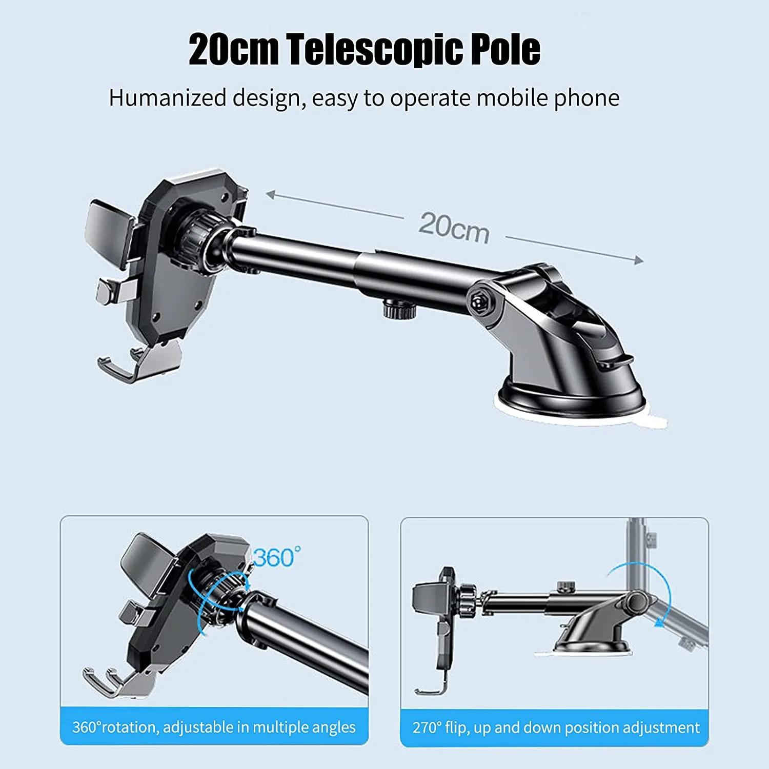 Bnimtm Supporto Cellulare Auto, Supporto Smartphone Auto 360° di Rotazione con Regolabile Clip e Braccio Estensibile e Potente V