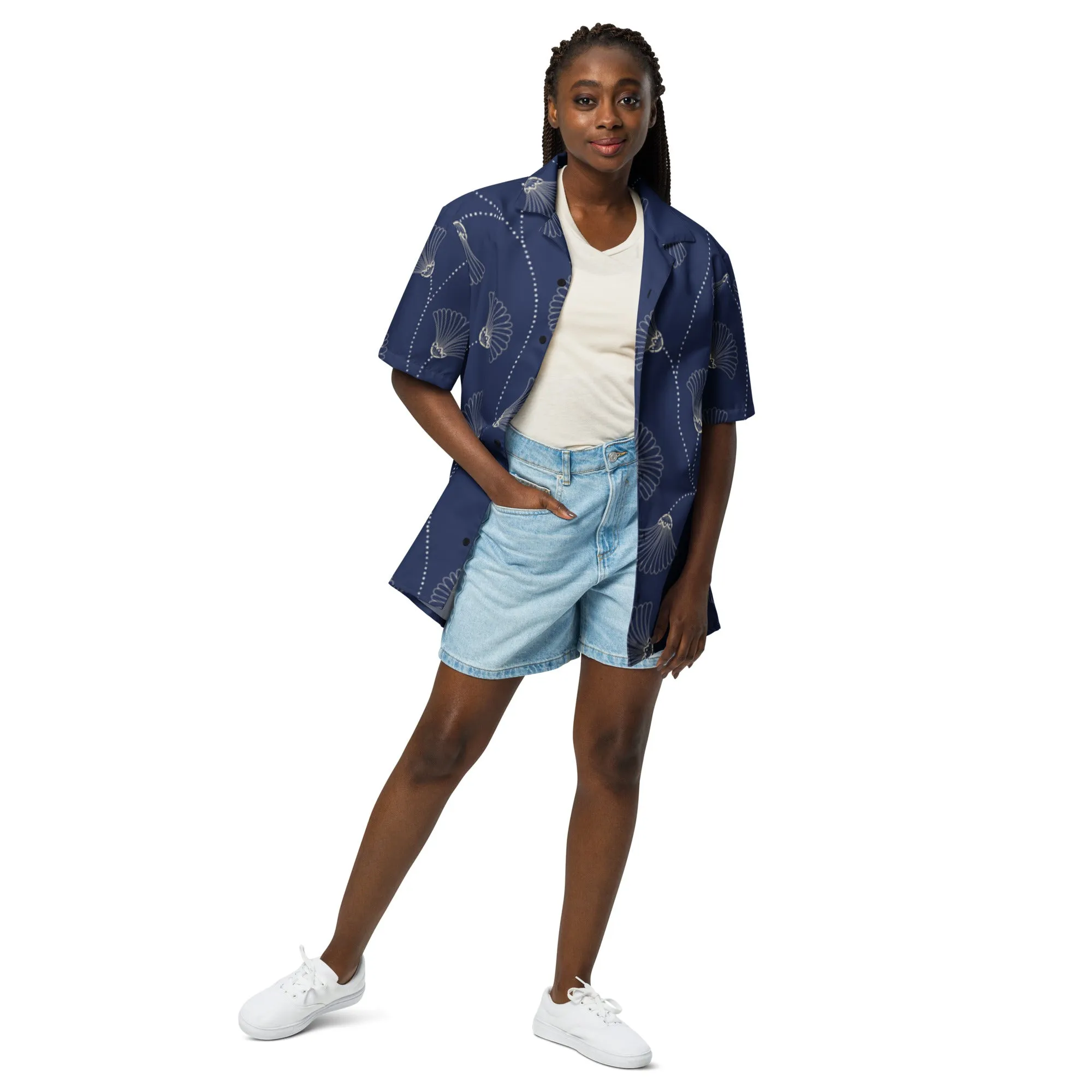 Camicia a maniche corte unisex con fantasia blu