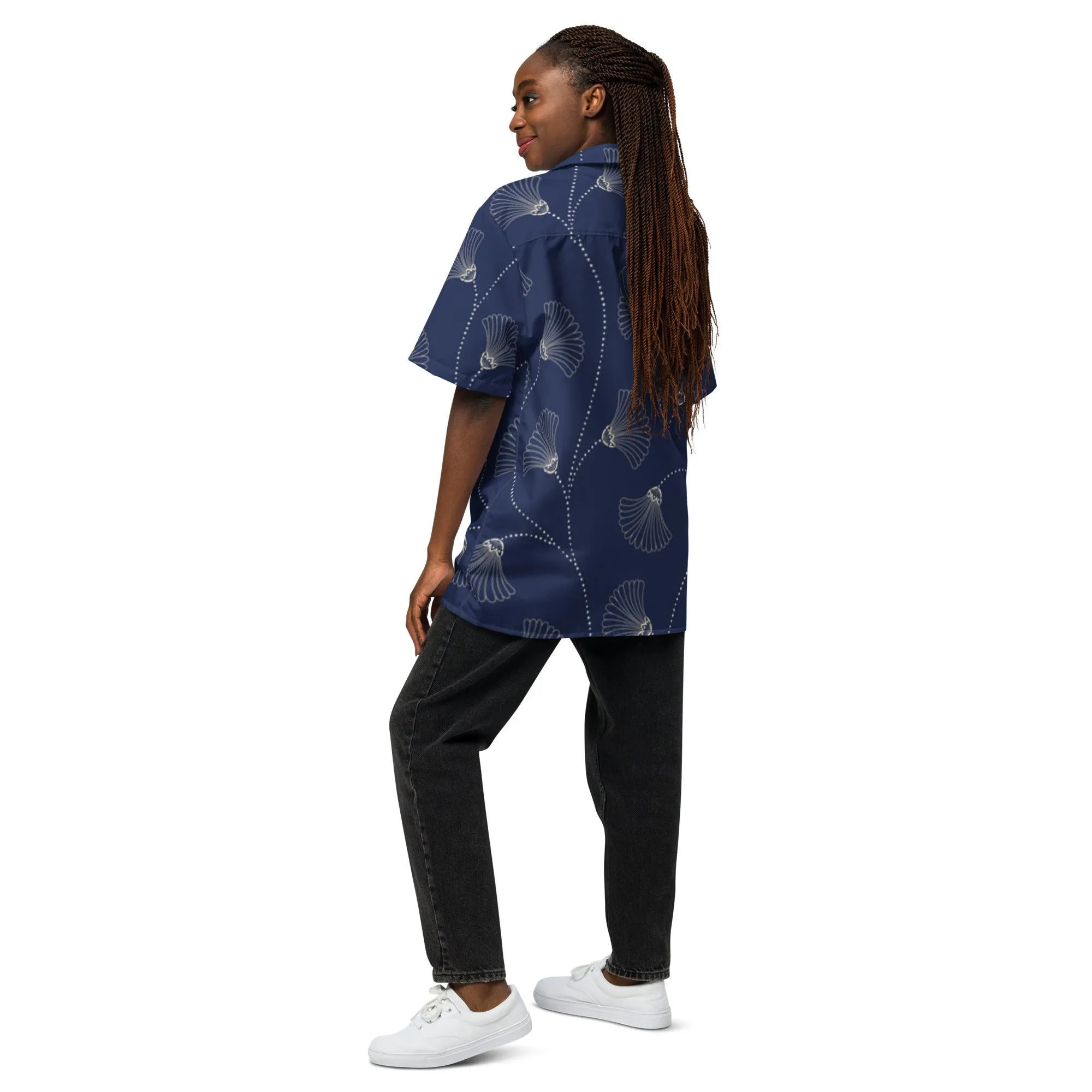 Camicia a maniche corte unisex con fantasia blu