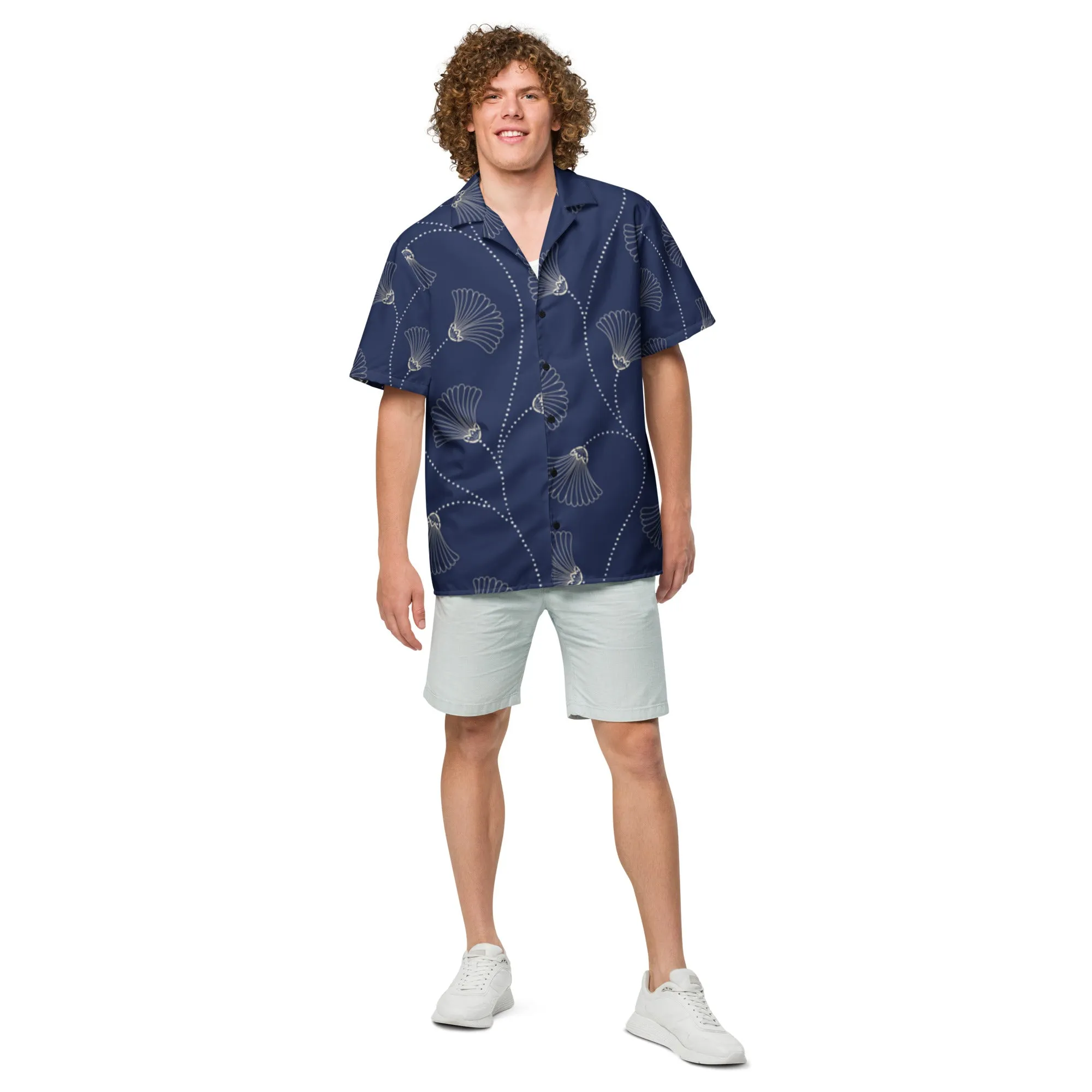 Camicia a maniche corte unisex con fantasia blu