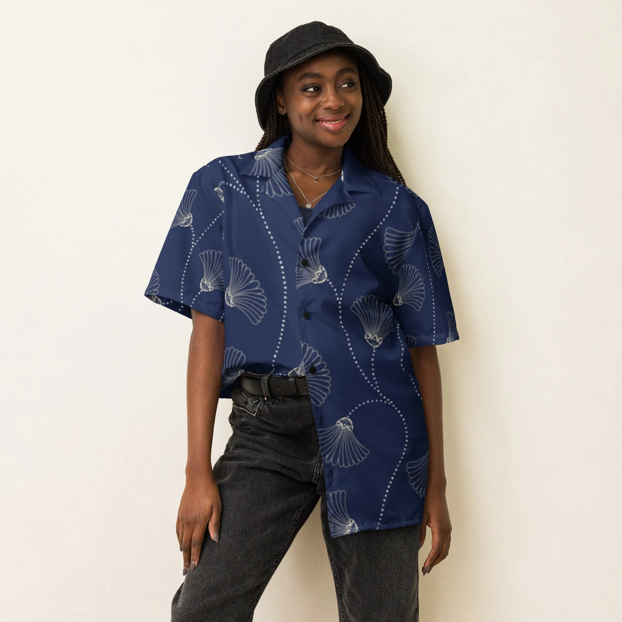 Camicia a maniche corte unisex con fantasia blu
