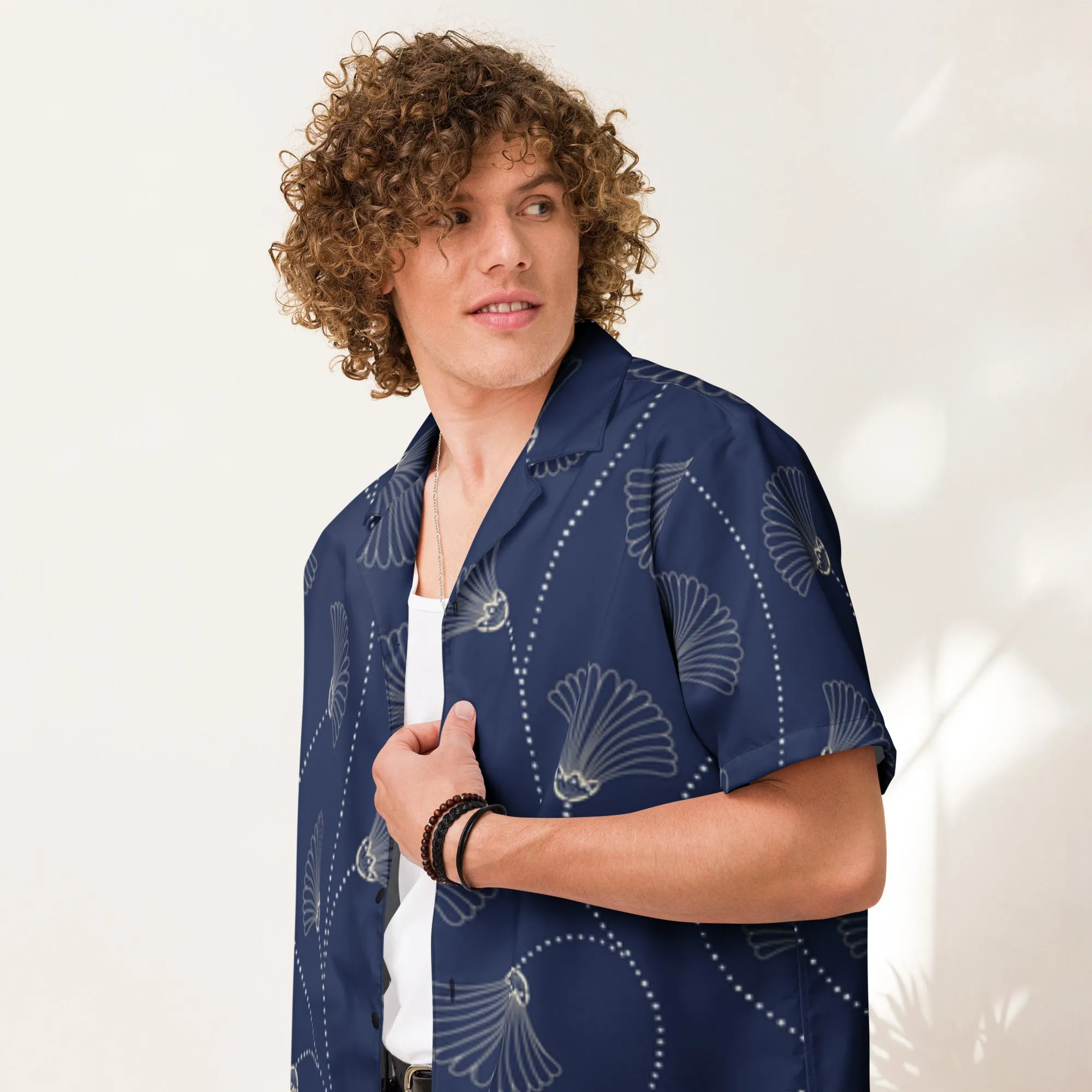 Camicia a maniche corte unisex con fantasia blu