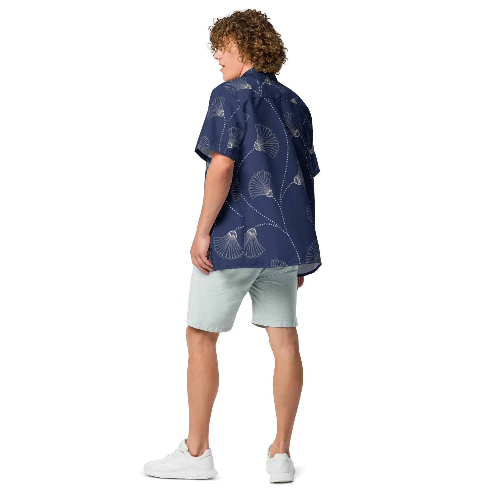 Camicia a maniche corte unisex con fantasia blu
