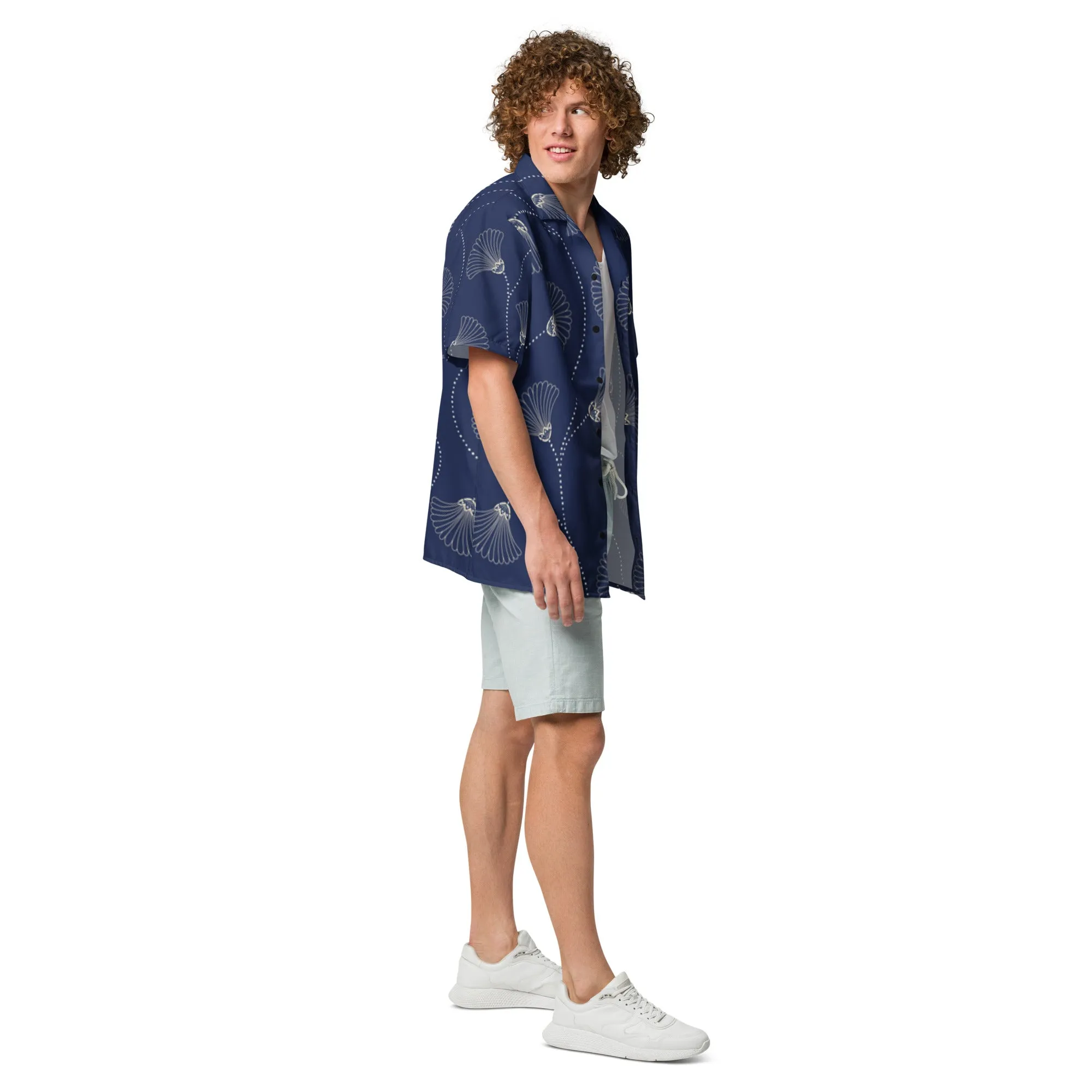 Camicia a maniche corte unisex con fantasia blu
