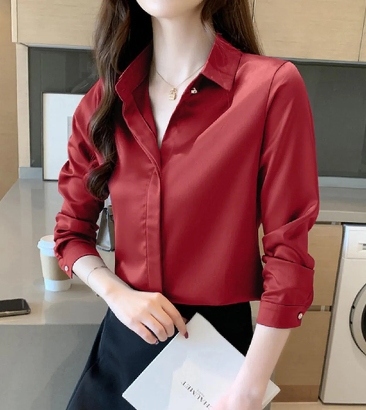 Camicia da donna in seta a maniche lunghe di moda nuova camicia da donna monopetto camicetta monopetto da donna primavera donna