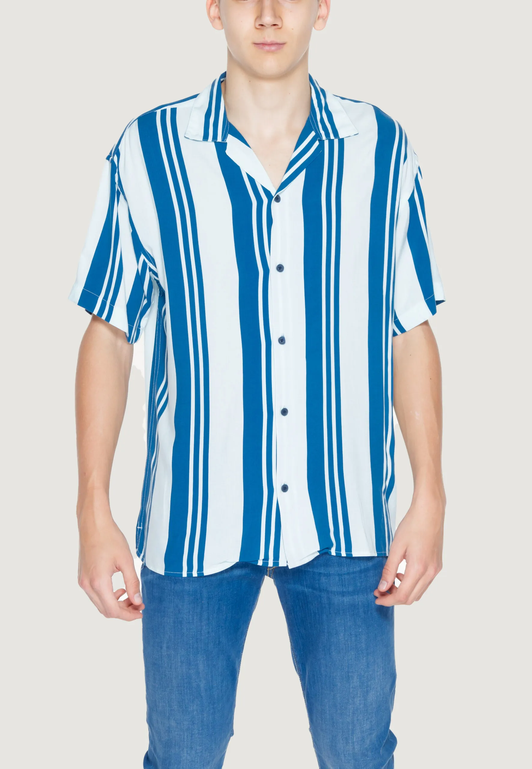 Camicia manica corta Jack Jones Jcojeff Aop Resort Ss Relax Ln Celeste