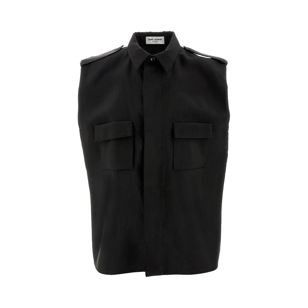 Camicia Saharienne senza maniche in faille