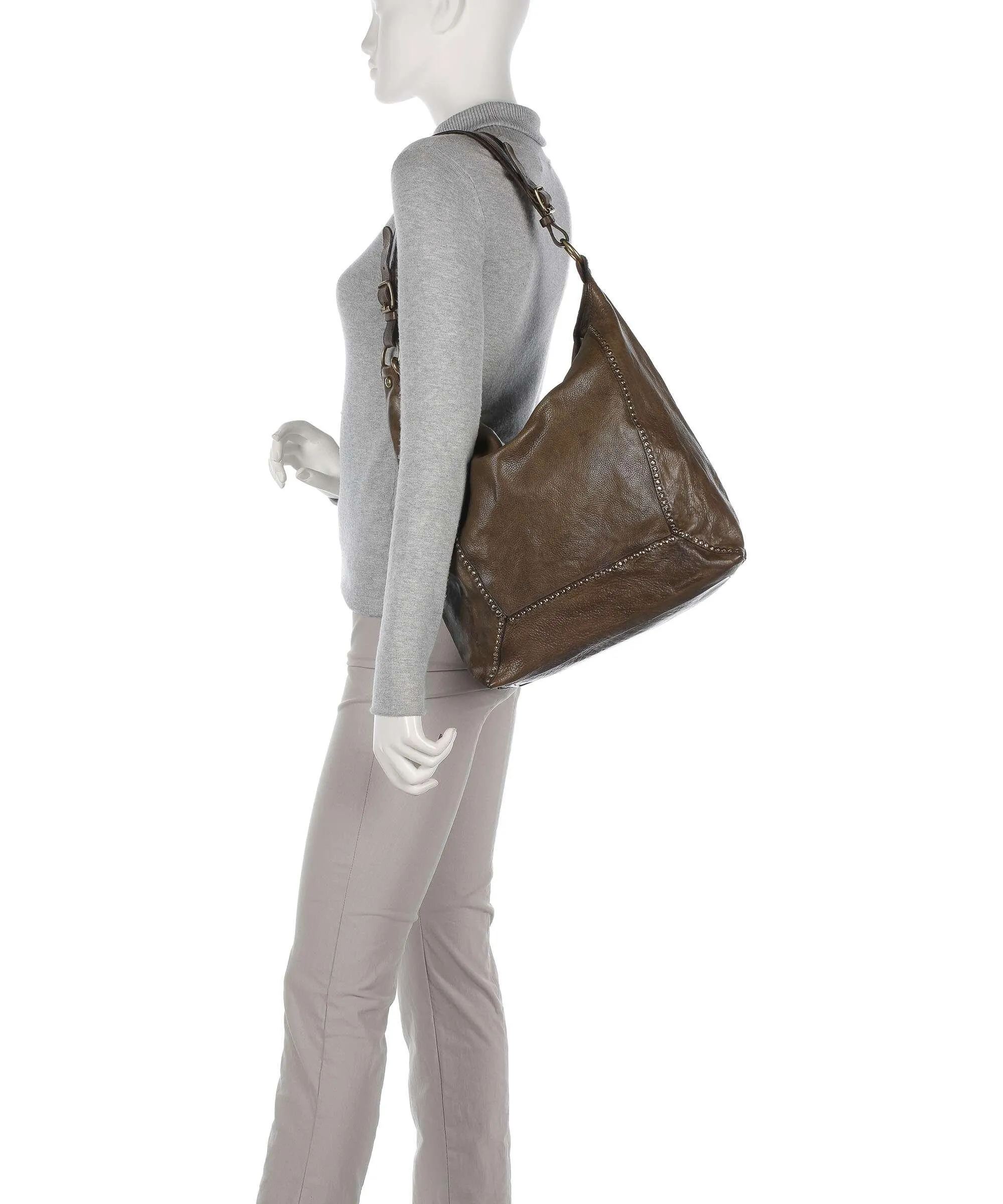  Campomaggi Borsa hobo pelle di vacchetta grana verde-oliva  