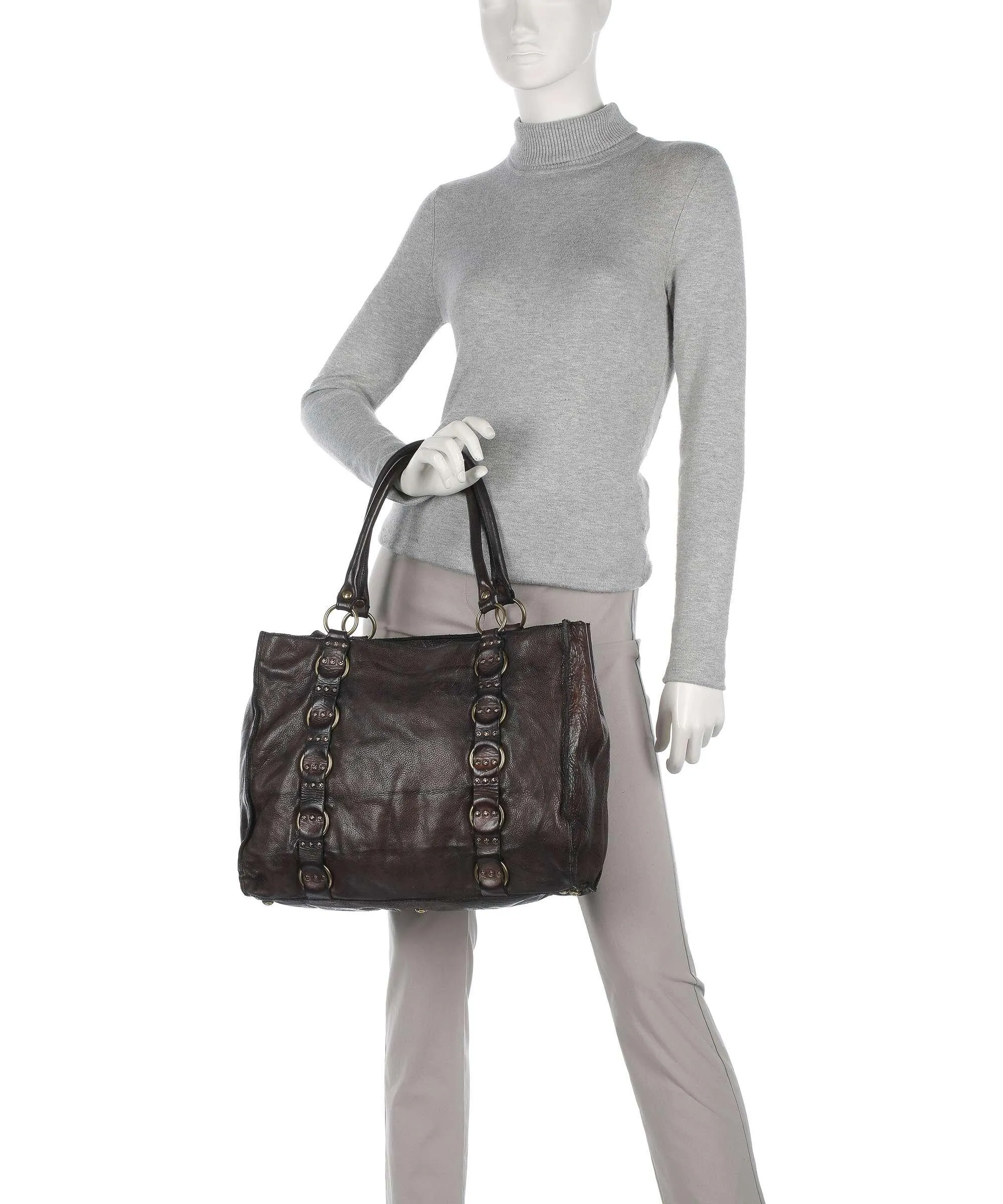  Campomaggi Borsa shopper pelle di vacchetta grana marrone scuro  