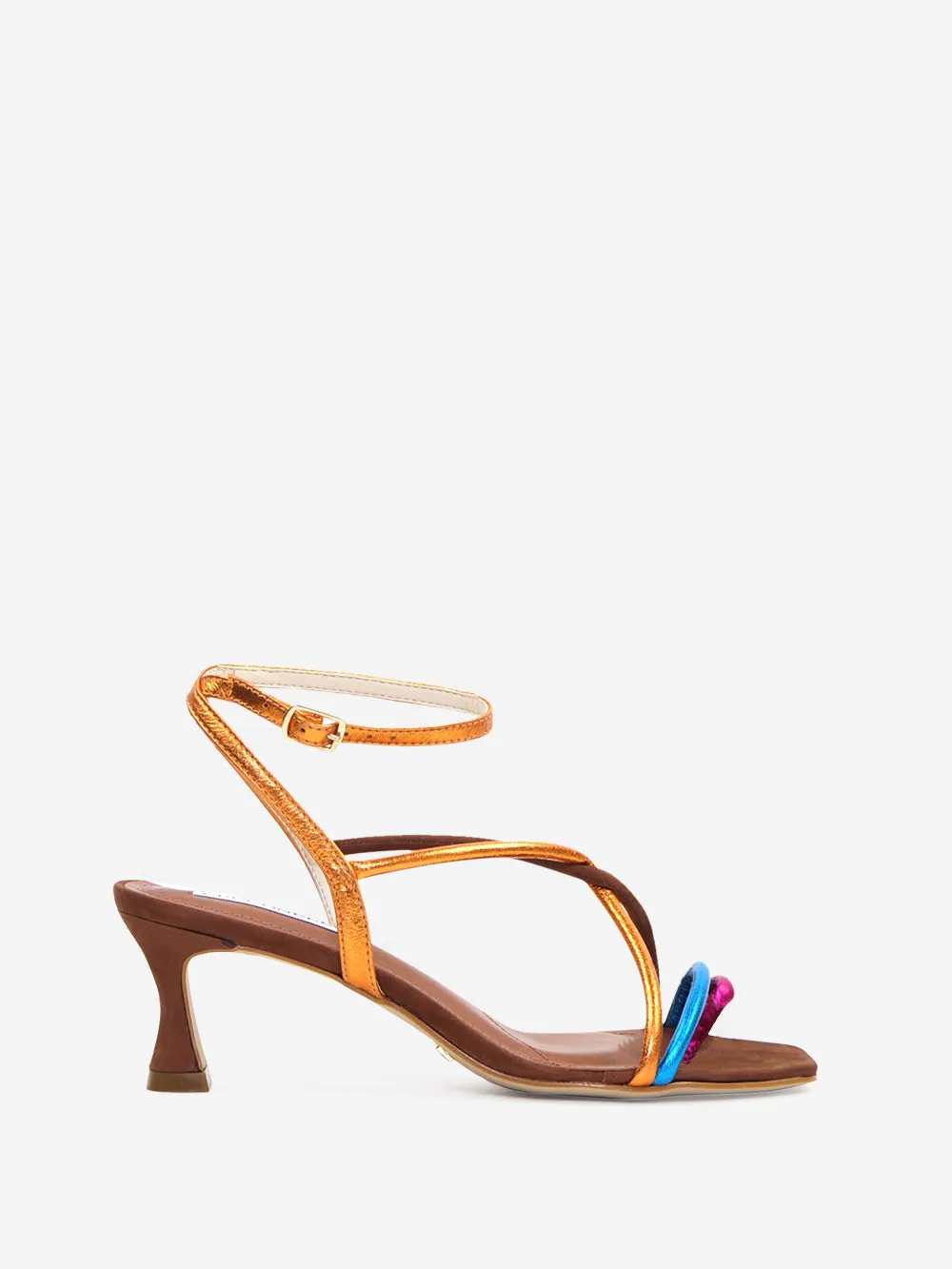 CECCONELLO - SANDALO IN CAMOSCIO CON CINTURINI COLORATI IN PELLE LAMINATA