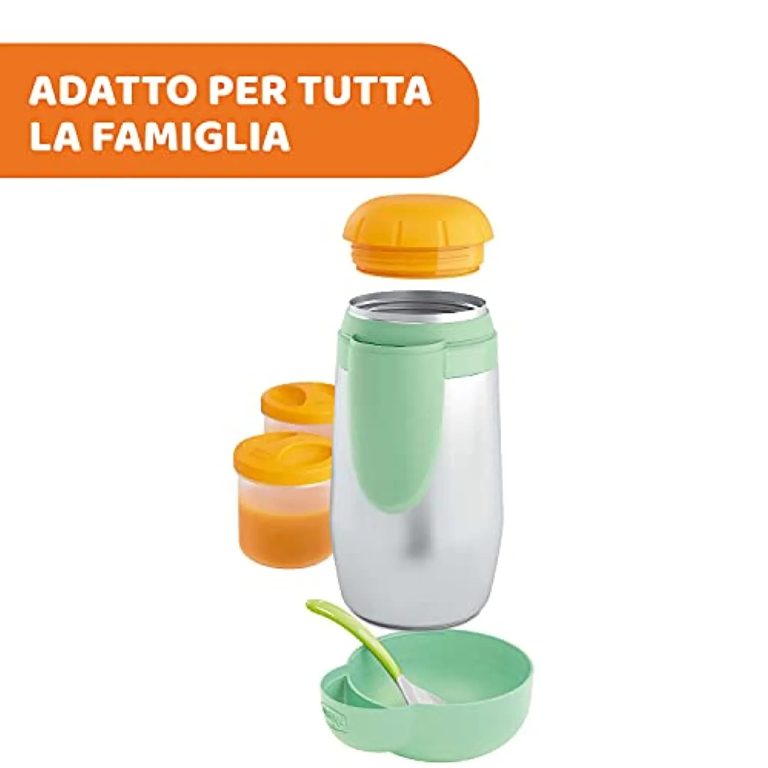 Chicco Portapappa e Portabiberon Termico in Acciaio Inox con 2 Contenitori, Contenitore Termico per Alimenti e Bevande, Mantiene