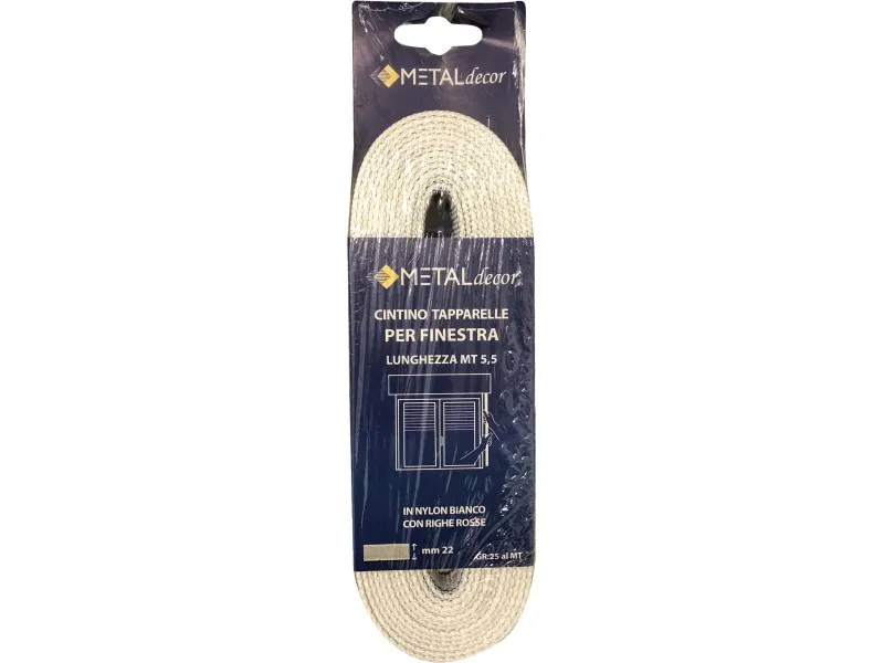 Cintino tapparella per finestra in nylon bianco e righe rosse 22 mm x 5,5mt 25 g
