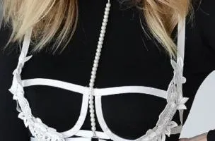 Cintura a bretella - Reggiseno con spalline elastiche con pizzo e finte perle, ART2801, bianco