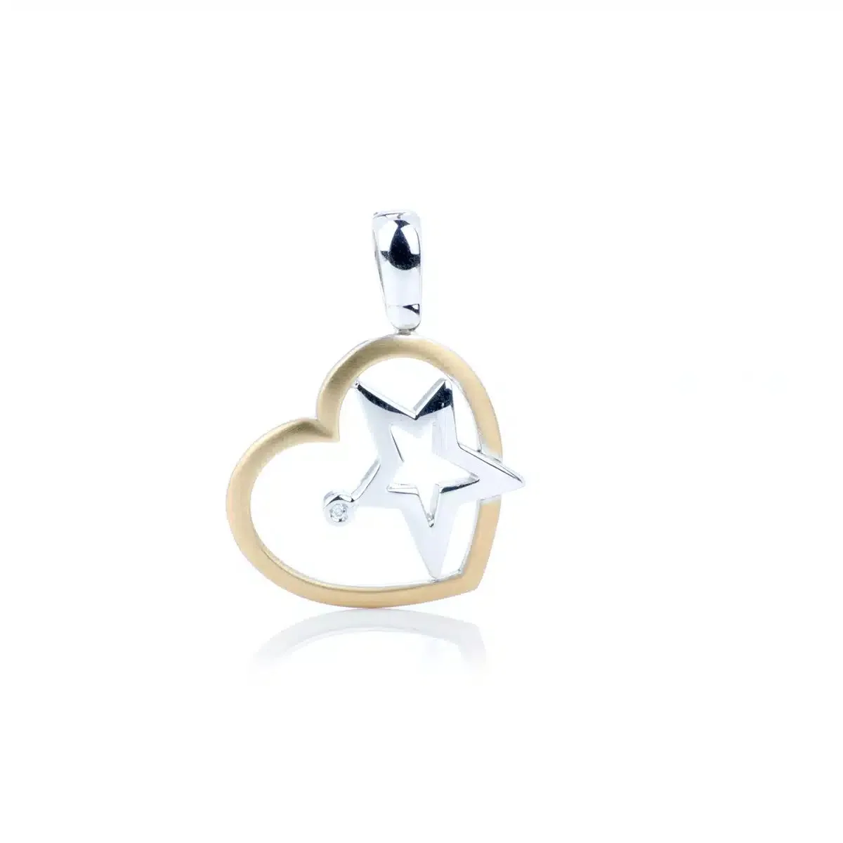 Ciondolo Cuore e Stella in Oro Giallo e Oro Bianco