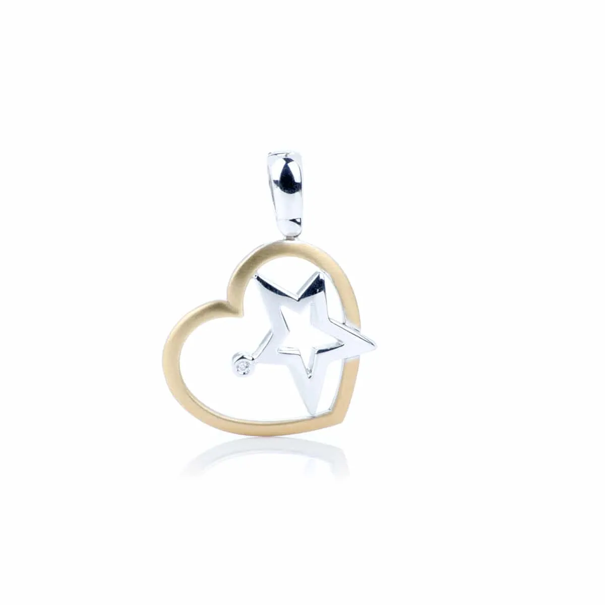 Ciondolo Cuore e Stella in Oro Giallo e Oro Bianco